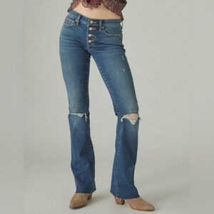 Lucky Brand Sweet Rise Bootcut Dark Blue Button Fly Frayed Hem 8/29R